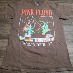 Pink Floyd World Tour '87 T Shirt unisex Medium Brown Reprint Rock Tee